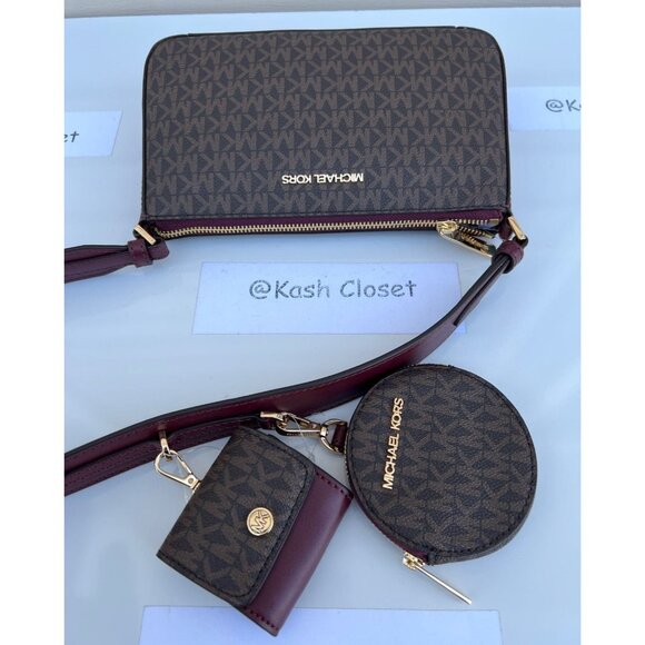 Michael Kors crossbody tech attach with coin purse & airpod case MK logo merlot - Picture 3 of 6